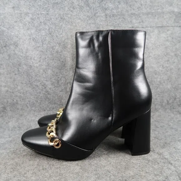 Brash Shoes Womens 9 Ankle Boots Block Heel Black Booties Chain Square Toe Zip