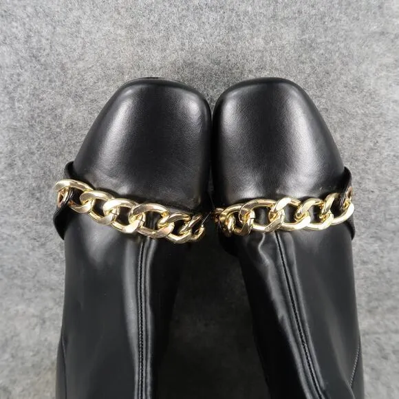 Brash Shoes Womens 9 Ankle Boots Block Heel Black Booties Chain Square Toe Zip
