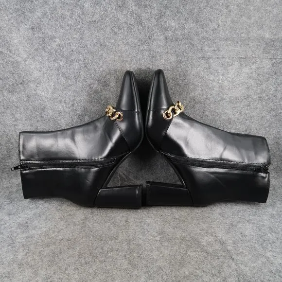 Brash Shoes Womens 9 Ankle Boots Block Heel Black Booties Chain Square Toe Zip