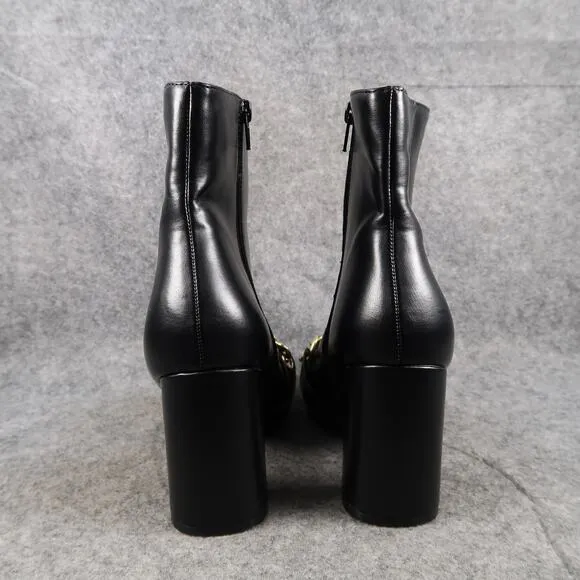 Brash Shoes Womens 9 Ankle Boots Block Heel Black Booties Chain Square Toe Zip