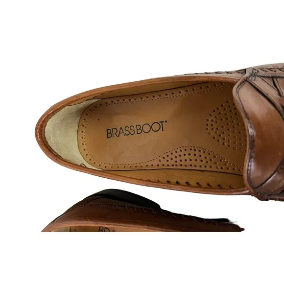 Brass Boot Loafer  Men's Size 8  Brown Leather Dress Shoes Walking Slip-ons