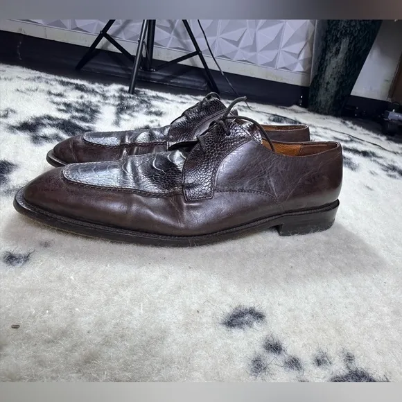 Brassboot Men's Brown Leather Croc Embossed Dress Shoes Size 12