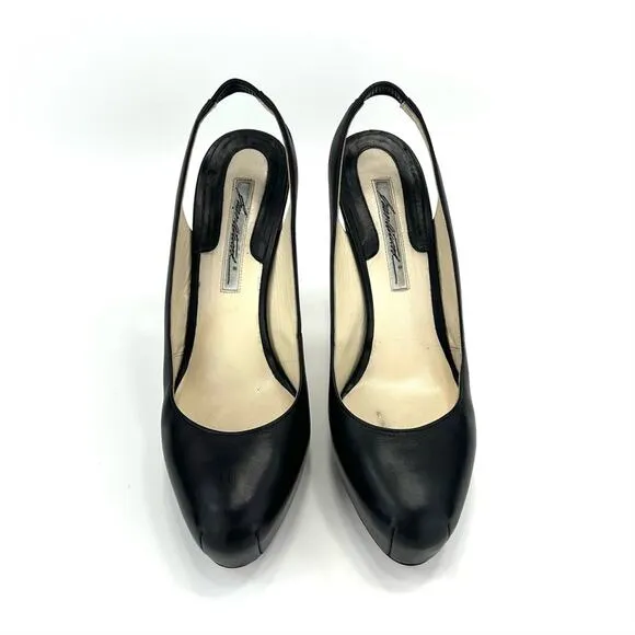 BRIAN ATWOOD &quot;DEBRA&quot; BLACK LEATHER SLINGBACK CLOSED-TOE STILETTO HEEL PLATFORMS