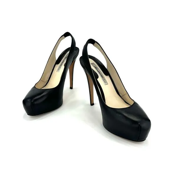 BRIAN ATWOOD &quot;DEBRA&quot; BLACK LEATHER SLINGBACK CLOSED-TOE STILETTO HEEL PLATFORMS