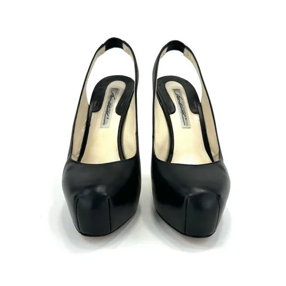 BRIAN ATWOOD &quot;DEBRA&quot; BLACK LEATHER SLINGBACK CLOSED-TOE STILETTO HEEL PLATFORMS