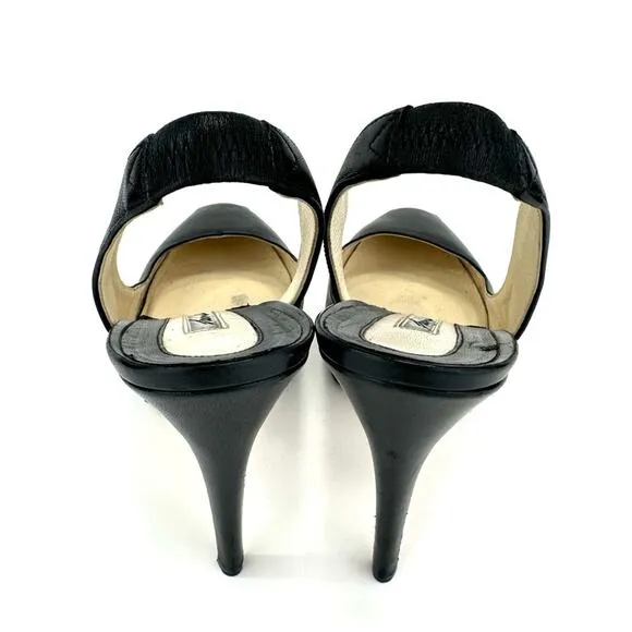BRIAN ATWOOD &quot;DEBRA&quot; BLACK LEATHER SLINGBACK CLOSED-TOE STILETTO HEEL PLATFORMS