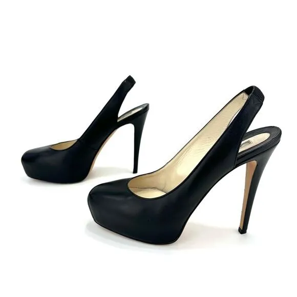 BRIAN ATWOOD &quot;DEBRA&quot; BLACK LEATHER SLINGBACK CLOSED-TOE STILETTO HEEL PLATFORMS
