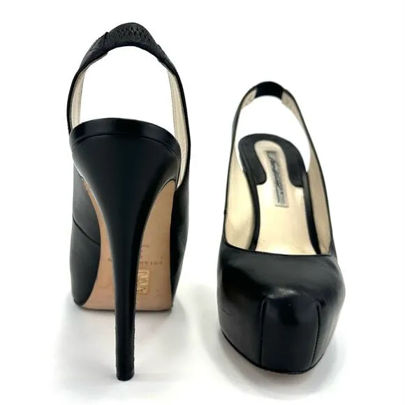 BRIAN ATWOOD &quot;DEBRA&quot; BLACK LEATHER SLINGBACK CLOSED-TOE STILETTO HEEL PLATFORMS