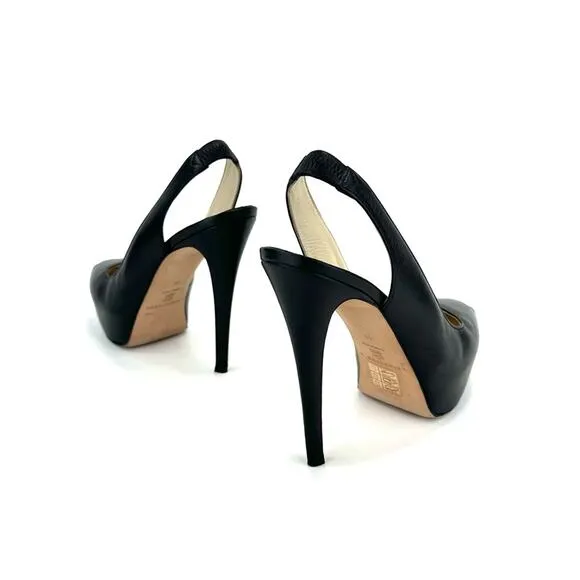 BRIAN ATWOOD &quot;DEBRA&quot; BLACK LEATHER SLINGBACK CLOSED-TOE STILETTO HEEL PLATFORMS