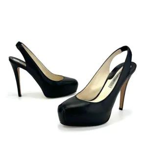 BRIAN ATWOOD &quot;DEBRA&quot; BLACK LEATHER SLINGBACK CLOSED-TOE STILETTO HEEL PLATFORMS