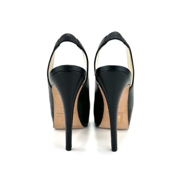 BRIAN ATWOOD &quot;DEBRA&quot; BLACK LEATHER SLINGBACK CLOSED-TOE STILETTO HEEL PLATFORMS