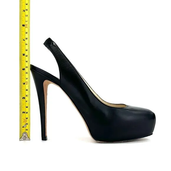 BRIAN ATWOOD &quot;DEBRA&quot; BLACK LEATHER SLINGBACK CLOSED-TOE STILETTO HEEL PLATFORMS