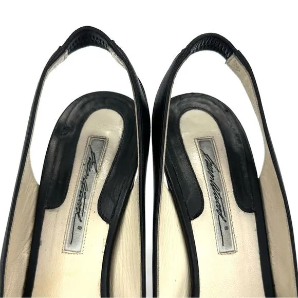 BRIAN ATWOOD &quot;DEBRA&quot; BLACK LEATHER SLINGBACK CLOSED-TOE STILETTO HEEL PLATFORMS