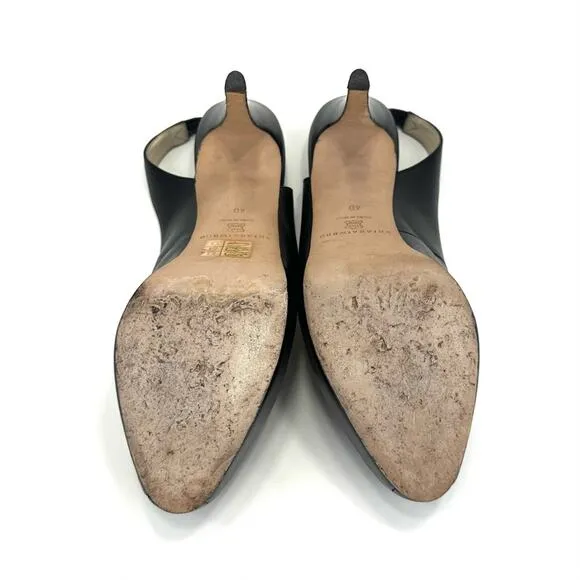 BRIAN ATWOOD &quot;DEBRA&quot; BLACK LEATHER SLINGBACK CLOSED-TOE STILETTO HEEL PLATFORMS