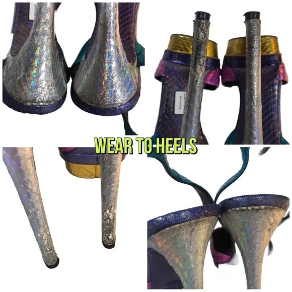 BRIAN ATWOOD &quot;FONTENAY&quot; MULTI-COLOR SNAKESKIN HOLOGRAM PLATFORM HEEL (7.5)