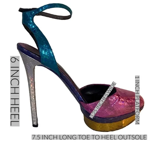 BRIAN ATWOOD &quot;FONTENAY&quot; MULTI-COLOR SNAKESKIN HOLOGRAM PLATFORM HEEL (7.5)