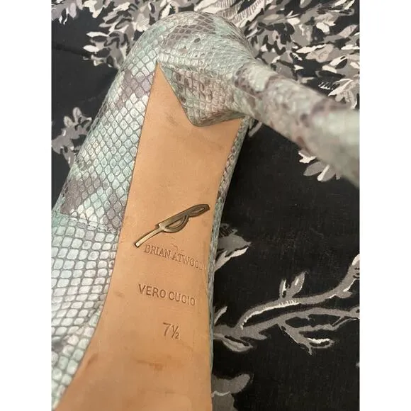 BRIAN ATWOOD Gorgeous Snake Peep Toe Pumps with Hidden Platform 7.5