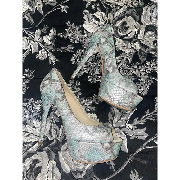BRIAN ATWOOD Gorgeous Snake Peep Toe Pumps with Hidden Platform 7.5