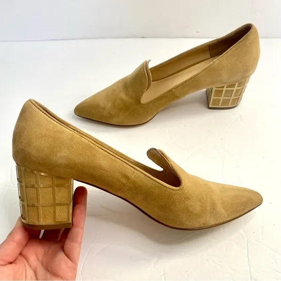 Brian Atwood Kendal Suede Block Heel Sz 7.5 Camel