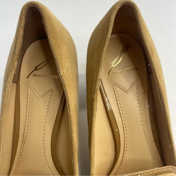 Brian Atwood Kendal Suede Block Heel Sz 7.5 Camel