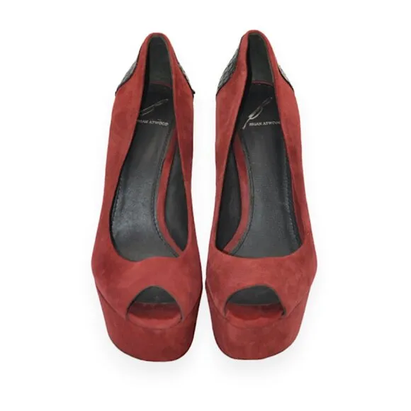 Brian Atwood Saffron Red Purple Leather Python Snakeskin Platform Heels 7.5
