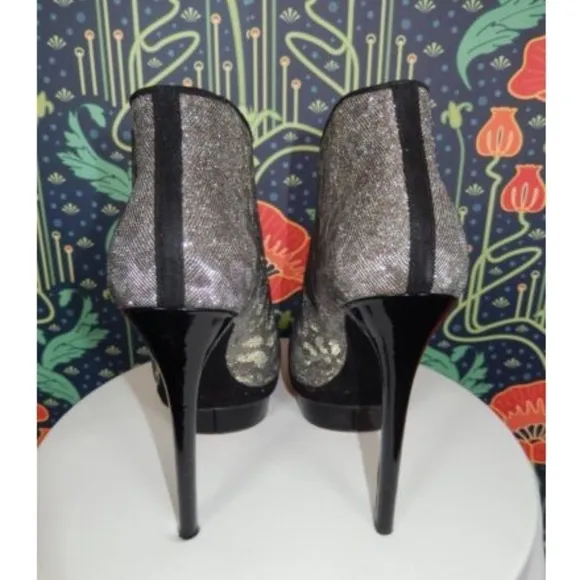 Brian Atwood Stiletto Platform Leopard Bootie Silver Gold Fortosa Heels Shoes