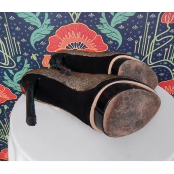 Brian Atwood Stiletto Platform Leopard Bootie Silver Gold Fortosa Heels Shoes