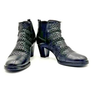 Brighton Boots Woven Leather Women Size 7.5 Medium Black Corporate Scandy Goth