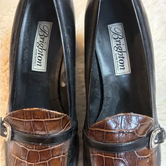 Brighton Women's Black and Brown Leather Loafers size 10