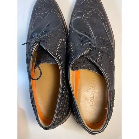 Brogue Wingtip Dress Shoes Cole Haan 9 1/2 M -Pebbled Leather -Men's EUC