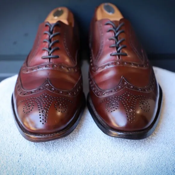 Brooks Brothers C&amp;J 7.5-D Chili Red Wingtip Oxford Mens Dress Shoes