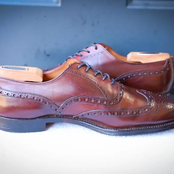 Brooks Brothers C&amp;J 7.5-D Chili Red Wingtip Oxford Mens Dress Shoes