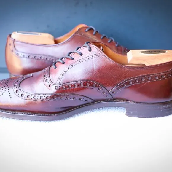 Brooks Brothers C&amp;J 7.5-D Chili Red Wingtip Oxford Mens Dress Shoes