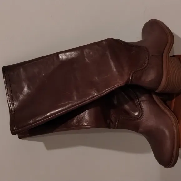 Brown Leather Boots Size 7 Vince Camuto Lia Classic Knee High Style Low Heel