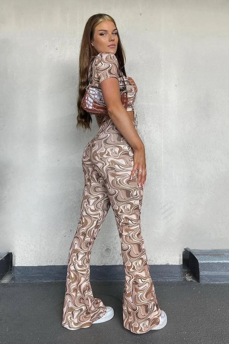 Brown Marble Print Ribbed Set - Mansi