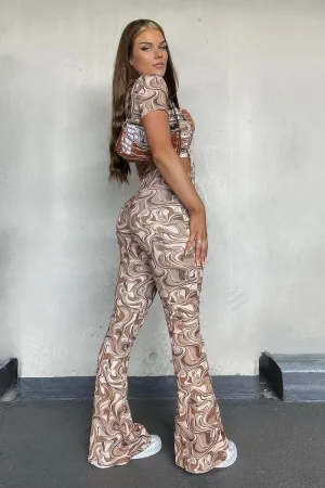 Brown Marble Print Ribbed Set - Mansi