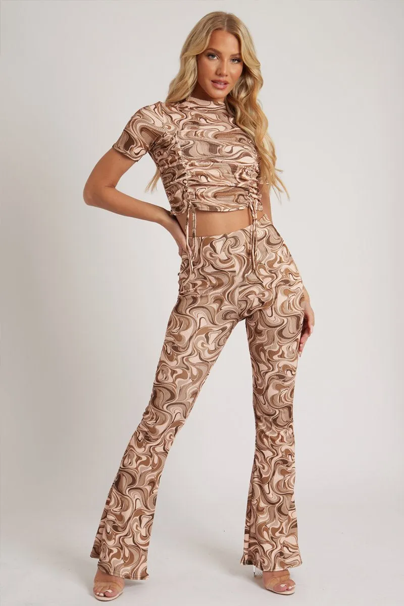 Brown Marble Print Ribbed Set - Mansi