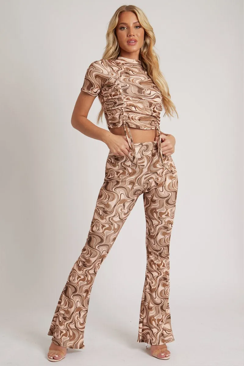 Brown Marble Print Ribbed Set - Mansi
