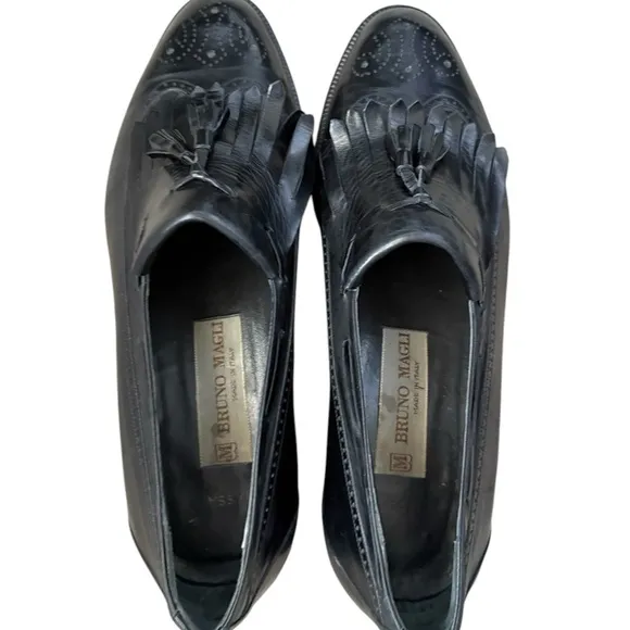 Bruno Magli Handmade in Italy Leather Wingtip Tassel Classic Loafers Size 9.5 N