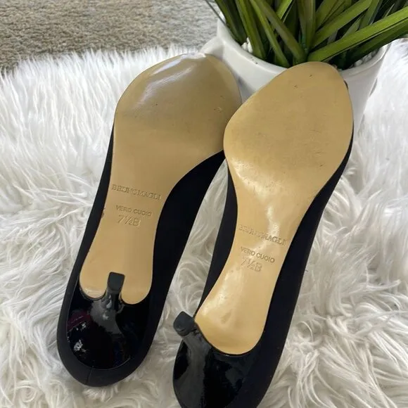 Bruno Magli Novati Navy Blue Microfiber Women's Stiletto Peep Toe Pumps Size 7.5
