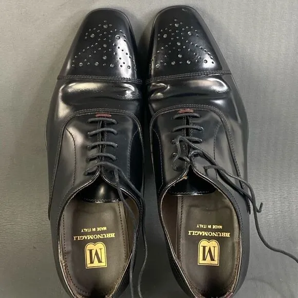 Bruno Magli Varese Cap Toe BLACK Leather shoes Hand Made in Italy Men's 8