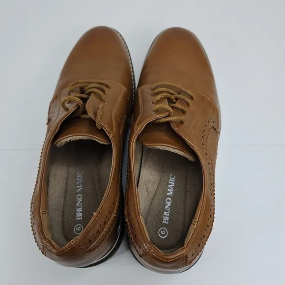 Bruno Marc Mens Oxford Dress Shoes Lace Up Cognac Brown Size 6 Unisex Prom Party