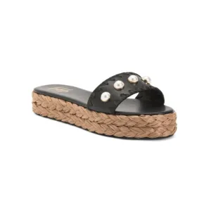 BTB LOS ANGELES Black Raquel Faux Pearl Espadrille Sandals