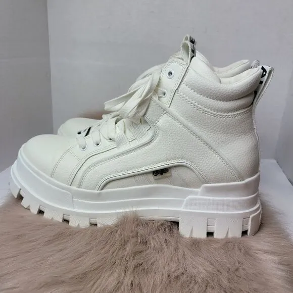 Buffalo Aspha Vegan Leather White Lace Platform Sneaker Boots Size 10.5