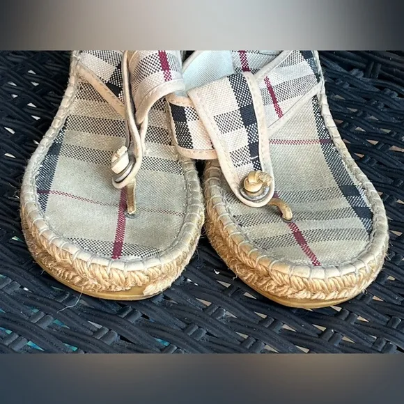 Burberry Beige Check Espadrille Wedge Sandals