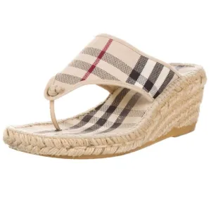 Burberry Beige Check Espadrille Wedge Sandals