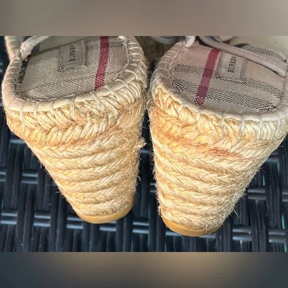 Burberry Beige Check Espadrille Wedge Sandals