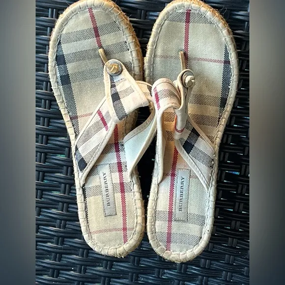 Burberry Beige Check Espadrille Wedge Sandals