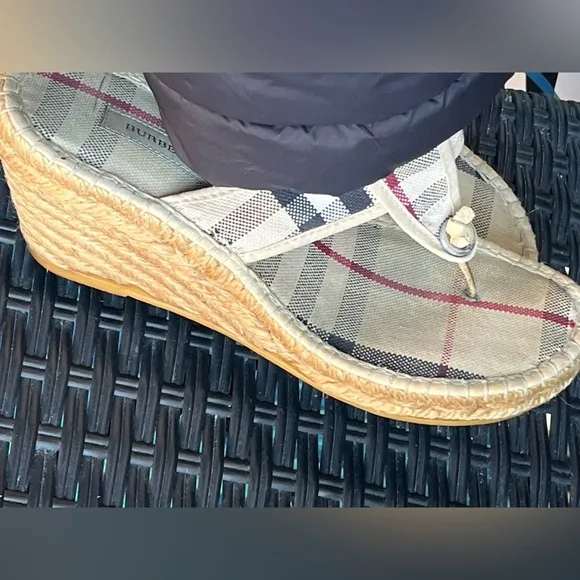 Burberry Beige Check Espadrille Wedge Sandals