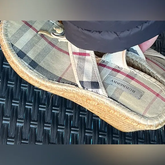 Burberry Beige Check Espadrille Wedge Sandals